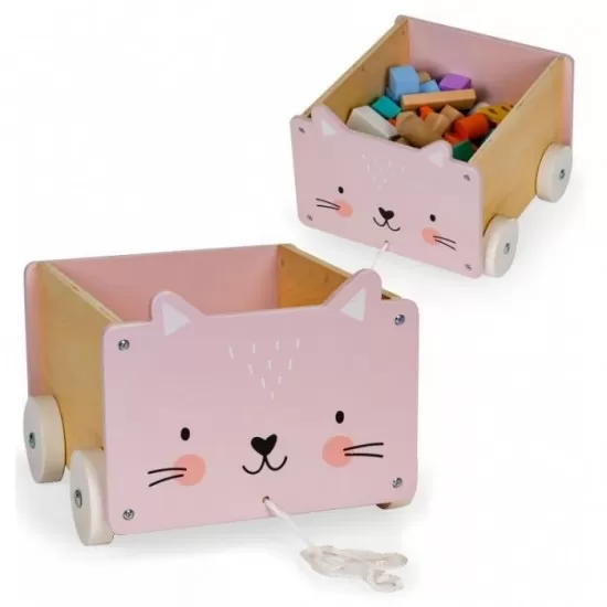 Carucior din lemn pentru depozitarea jucariilor Ecotoys 2904 Carucior din lemn pentru depozitarea jucariilor Ecotoys 2904