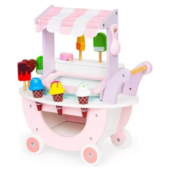 Carucior din lemn tip magazin de inghetata Ecotoys TL89015 Carucior din lemn tip magazin de inghetata Ecotoys TL89015