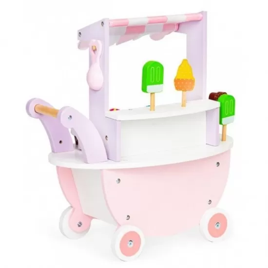 Carucior din lemn tip magazin de inghetata Ecotoys TL89015 Carucior din lemn tip magazin de inghetata Ecotoys TL89015