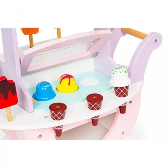 Carucior din lemn tip magazin de inghetata Ecotoys TL89015 Carucior din lemn tip magazin de inghetata Ecotoys TL89015