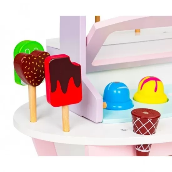 Carucior din lemn tip magazin de inghetata Ecotoys TL89015 Carucior din lemn tip magazin de inghetata Ecotoys TL89015