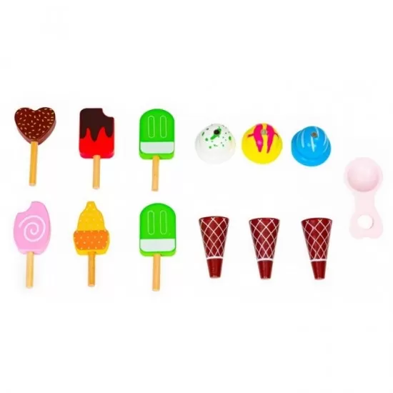 Carucior din lemn tip magazin de inghetata Ecotoys TL89015 Carucior din lemn tip magazin de inghetata Ecotoys TL89015