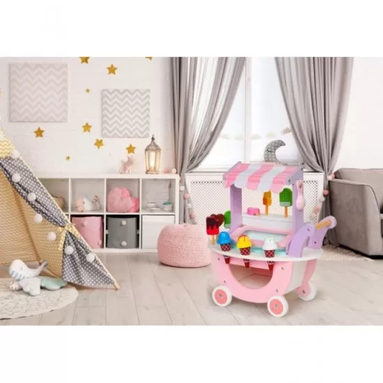 Carucior din lemn tip magazin de inghetata Ecotoys TL89015 Carucior din lemn tip magazin de inghetata Ecotoys TL89015