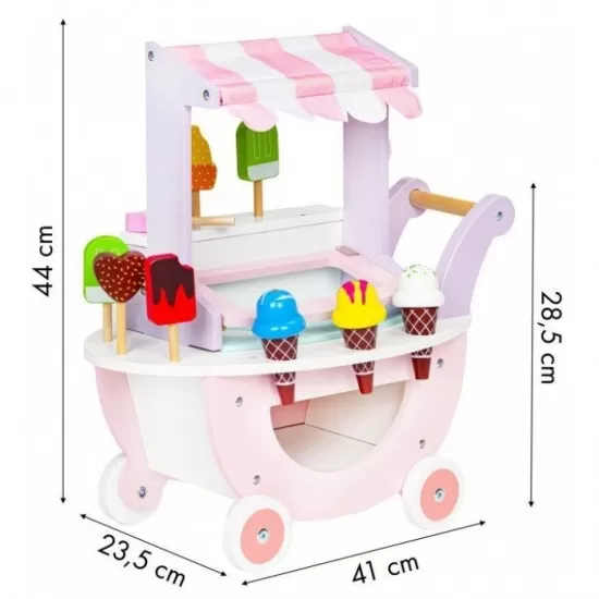 Carucior din lemn tip magazin de inghetata Ecotoys TL89015 Carucior din lemn tip magazin de inghetata Ecotoys TL89015