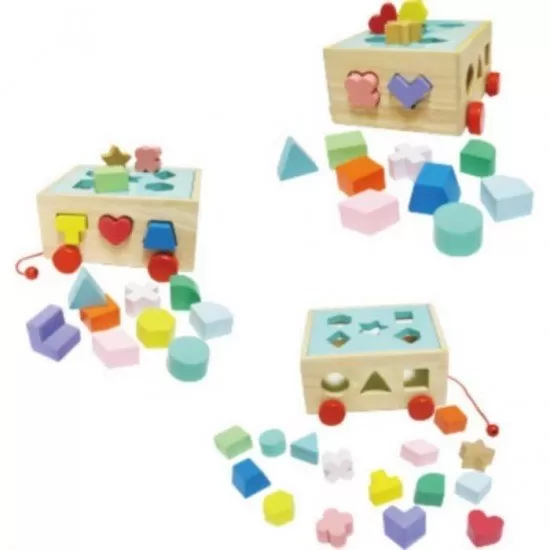 Carucior educational cu blocuri din lemn Ecotoys HM015197 Carucior educational cu blocuri din lemn Ecotoys HM015197