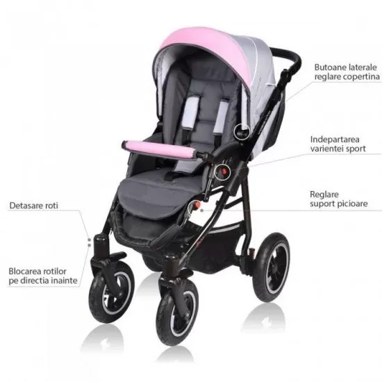 Carucior Vessanti Crooner 2 in 1 - Pink/Gray Carucior Vessanti Crooner 2 in 1 - Pink/Gray