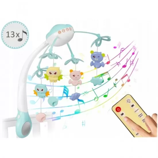 Carusel muzical pentru patut cu proiector, sunete si jucarii Ricokids RK-813 - Albastru Carusel muzical pentru patut cu proiector, sunete si jucarii Ricokids RK-813 - Albastru