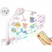 Carusel muzical pentru patut cu proiector, sunete si jucarii Ricokids RK-813 - Roz