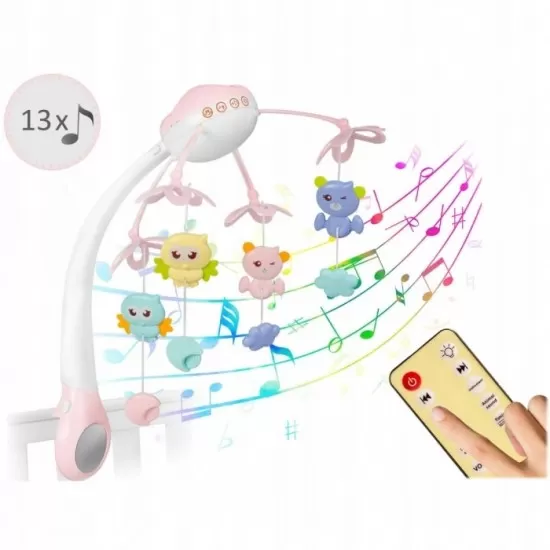 Carusel muzical pentru patut cu proiector, sunete si jucarii Ricokids RK-813 - Roz Carusel muzical pentru patut cu proiector, sunete si jucarii Ricokids RK-813 - Roz