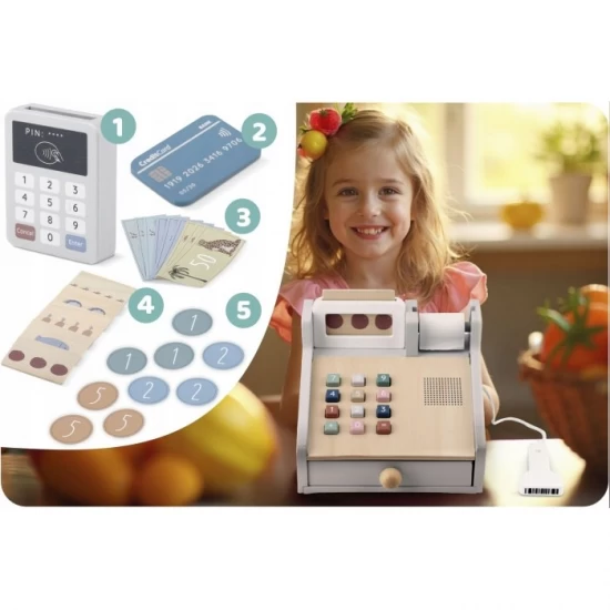 Casa de marcat din lemn pentru copii Nukido NK-863 Casa de marcat din lemn pentru copii Nukido NK-863