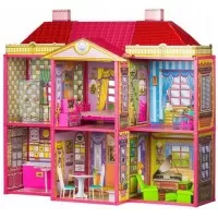 Casuta de papusi cu 128 de piese din plastic si carton Ecotoys