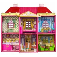 Casuta de papusi cu 128 de piese din plastic si carton Ecotoys
