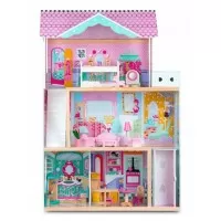 Casuta de papusi din lemn cu 3 etaje, lift si lampa LED Ricokids