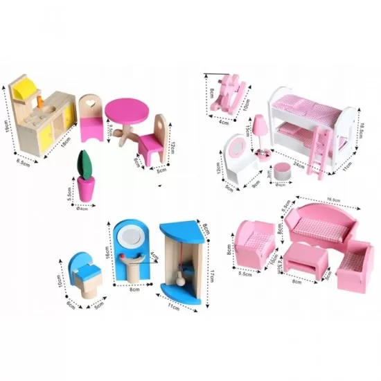 Casuta de papusi din lemn cu 3 etaje, lift si lampa LED Ricokids Casuta de papusi din lemn cu 3 etaje, lift si lampa LED Ricokids