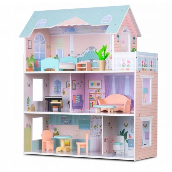 Casuta de papusi din lemn cu 3 etaje, mobilier inclus, 60 x 24 x 70 cm, Ricokids RK-878 - Roz Casuta de papusi din lemn cu 3 etaje, mobilier inclus, 60 x 24 x 70 cm, Ricokids RK-878 - Roz