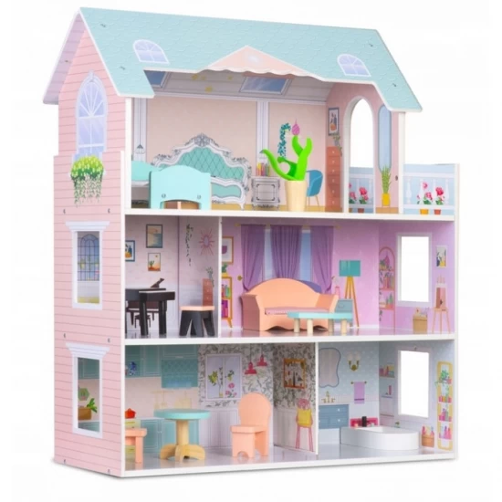 Casuta de papusi din lemn cu 3 etaje, mobilier inclus, 60 x 24 x 70 cm, Ricokids RK-878 - Roz Casuta de papusi din lemn cu 3 etaje, mobilier inclus, 60 x 24 x 70 cm, Ricokids RK-878 - Roz