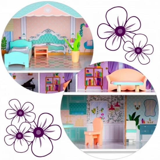 Casuta de papusi din lemn cu 3 etaje, mobilier inclus, 60 x 24 x 70 cm, Ricokids RK-878 - Roz Casuta de papusi din lemn cu 3 etaje, mobilier inclus, 60 x 24 x 70 cm, Ricokids RK-878 - Roz