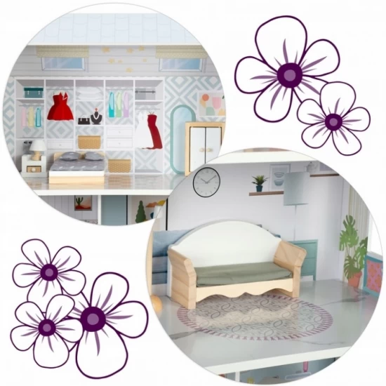 Casuta de papusi din lemn cu 3 etaje, mobilier inclus, 60 x 24 x 70 cm, Ricokids RK-878 - Albastru deschis Casuta de papusi din lemn cu 3 etaje, mobilier inclus, 60 x 24 x 70 cm, Ricokids RK-878 - Albastru deschis