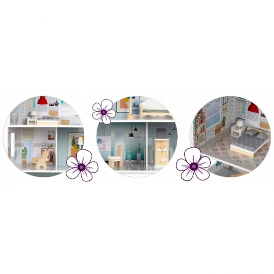 Casuta de papusi din lemn cu 3 etaje, mobilier inclus, 60 x 24 x 70 cm, Ricokids RK-878 - Albastru deschis Casuta de papusi din lemn cu 3 etaje, mobilier inclus, 60 x 24 x 70 cm, Ricokids RK-878 - Albastru deschis