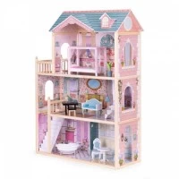 Casuta de papusi din lemn cu 3 etaje si mobilier Ecotoys