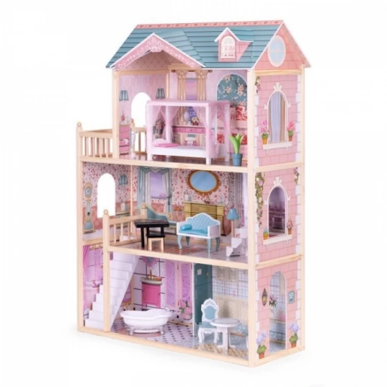 Casuta de papusi din lemn cu 3 etaje si mobilier Ecotoys