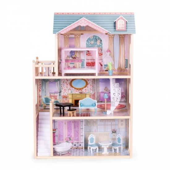 Casuta de papusi din lemn cu 3 etaje si mobilier Ecotoys
