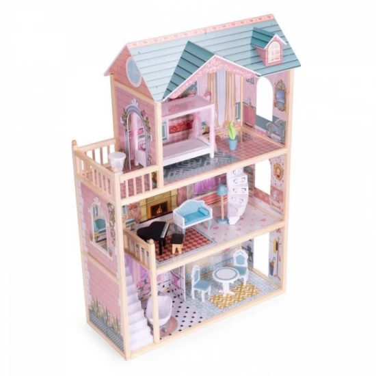 Casuta de papusi din lemn cu 3 etaje si mobilier Ecotoys