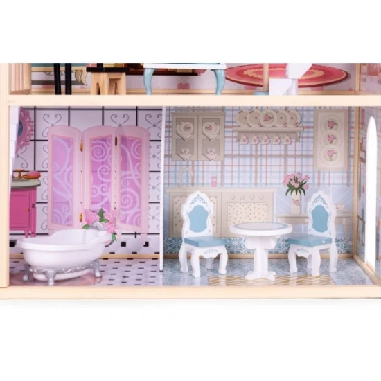 Casuta de papusi din lemn cu 3 etaje si mobilier Ecotoys