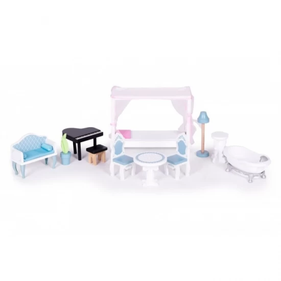 Casuta de papusi din lemn cu 3 etaje si mobilier Ecotoys