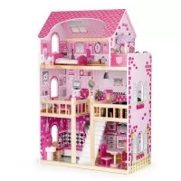 Casuta de papusi din lemn cu iluminare LED si mobilier Ecotoys HM006391
