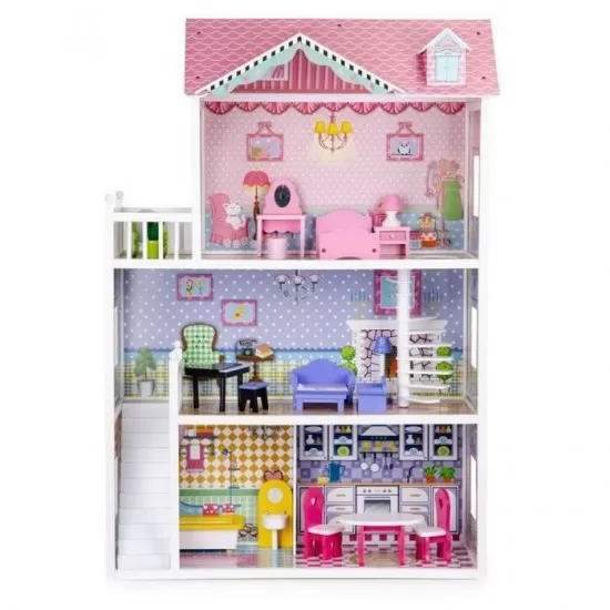 Casuta de papusi din lemn cu mobilier XXL Ecotoys Casuta de papusi din lemn cu mobilier XXL Ecotoys