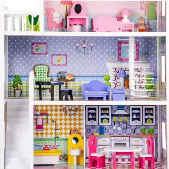 Casuta de papusi din lemn cu mobilier XXL Ecotoys Casuta de papusi din lemn cu mobilier XXL Ecotoys
