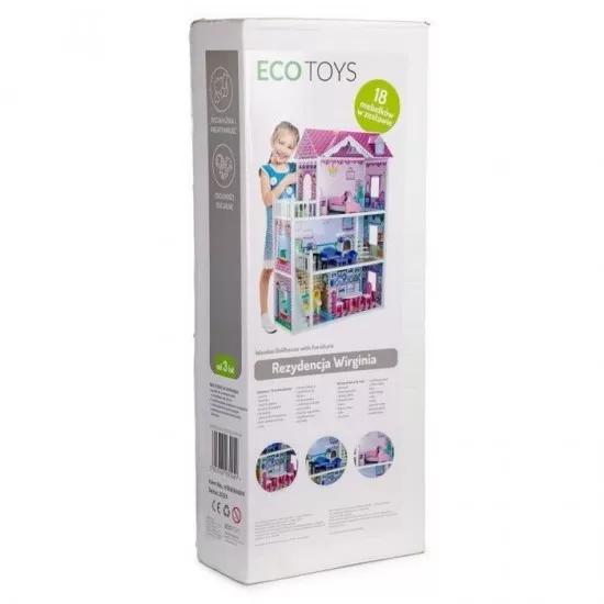 Casuta de papusi din lemn cu mobilier XXL Ecotoys Casuta de papusi din lemn cu mobilier XXL Ecotoys