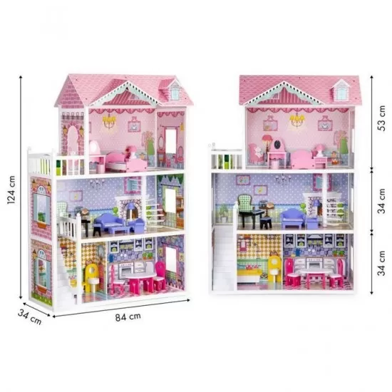 Casuta de papusi din lemn cu mobilier XXL Ecotoys Casuta de papusi din lemn cu mobilier XXL Ecotoys