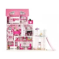 Casuta de papusi din lemn XXL cu lift si tobogan Ecotoys TL49059