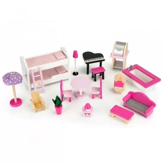 Casuta de papusi din lemn XXL cu lift si tobogan Ecotoys TL49059 Casuta de papusi din lemn XXL cu lift si tobogan Ecotoys TL49059