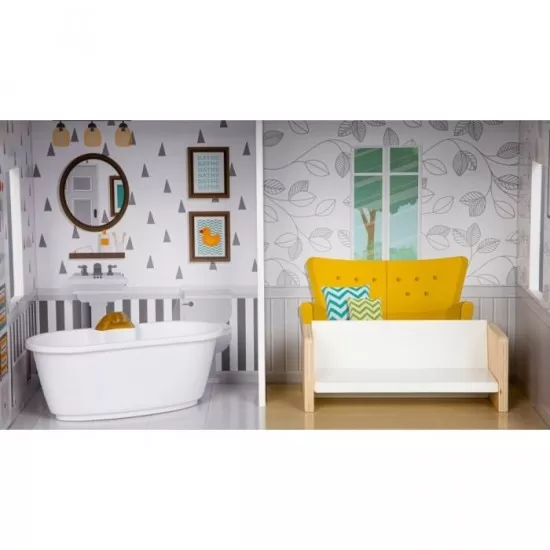 Casuta de papusi Grace din lemn cu mobilier Ecotoys