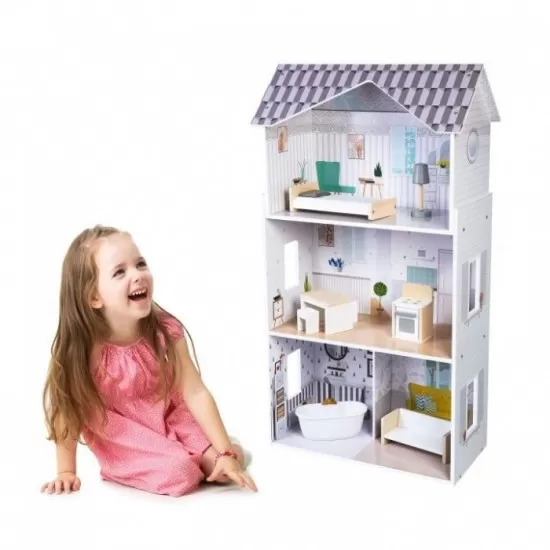 Casuta de papusi Grace din lemn cu mobilier Ecotoys