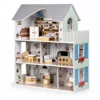 Casuta de papusi inalta din lemn cu mobilier Emma Ecotoys