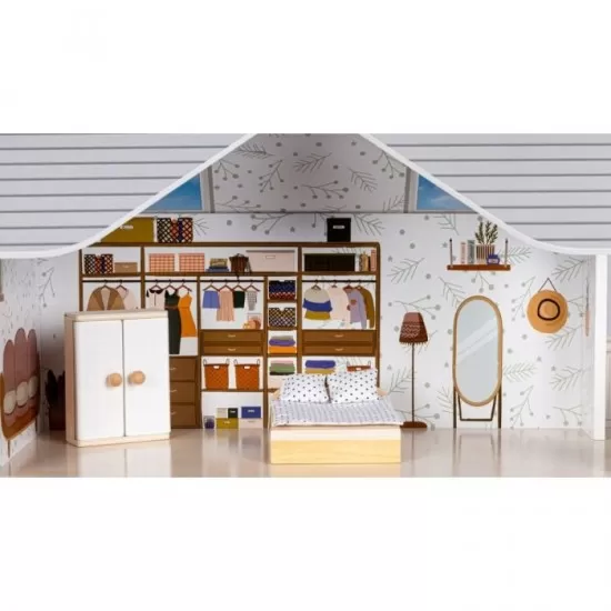 Casuta de papusi inalta din lemn cu mobilier Emma Ecotoys Casuta de papusi inalta din lemn cu mobilier Emma Ecotoys