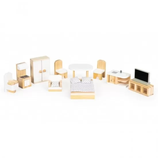 Casuta de papusi inalta din lemn cu mobilier Emma Ecotoys Casuta de papusi inalta din lemn cu mobilier Emma Ecotoys