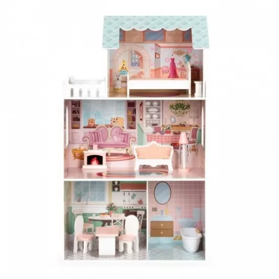 Casuta de papusi inalta din lemn cu mobilier Ecotoys D8112 Casuta de papusi inalta din lemn cu mobilier Ecotoys D8112