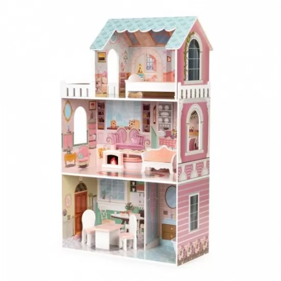 Casuta de papusi inalta din lemn cu mobilier Ecotoys D8112 Casuta de papusi inalta din lemn cu mobilier Ecotoys D8112