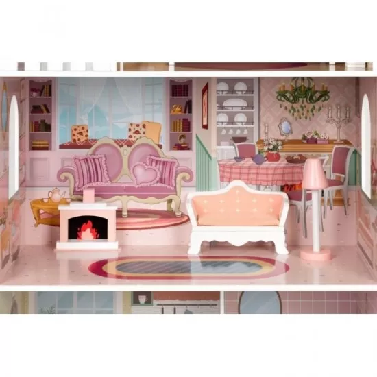 Casuta de papusi inalta din lemn cu mobilier Ecotoys D8112 Casuta de papusi inalta din lemn cu mobilier Ecotoys D8112