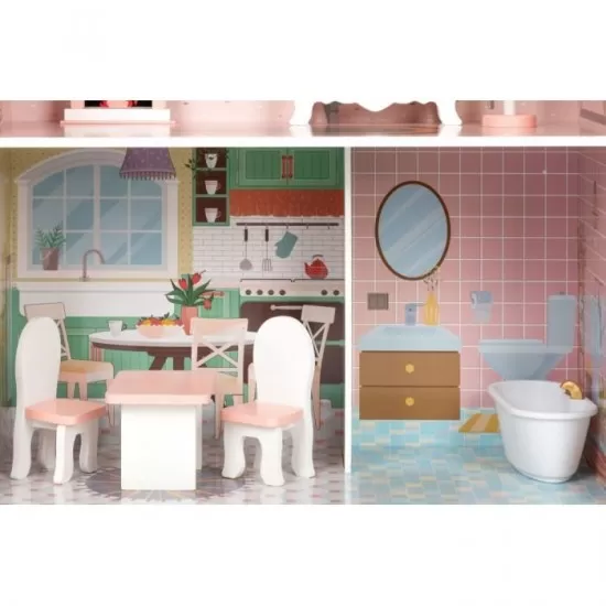 Casuta de papusi inalta din lemn cu mobilier Ecotoys D8112 Casuta de papusi inalta din lemn cu mobilier Ecotoys D8112