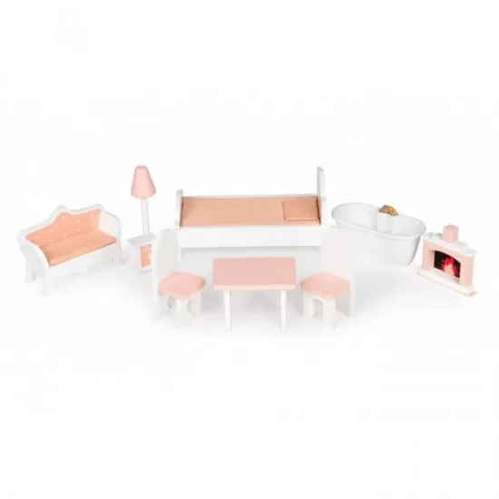 Casuta de papusi inalta din lemn cu mobilier Ecotoys D8112 Casuta de papusi inalta din lemn cu mobilier Ecotoys D8112
