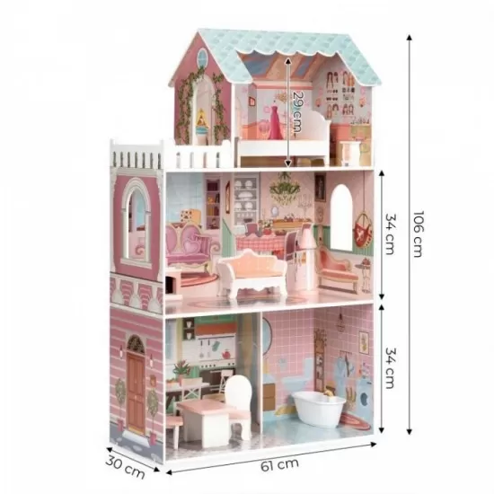 Casuta de papusi inalta din lemn cu mobilier Ecotoys D8112 Casuta de papusi inalta din lemn cu mobilier Ecotoys D8112