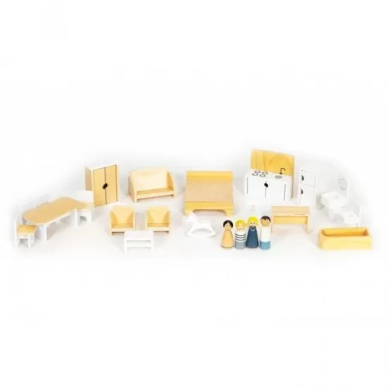 Casuta de papusi inalta din lemn cu mobilier Ecotoys W06A392 Casuta de papusi inalta din lemn cu mobilier Ecotoys W06A392