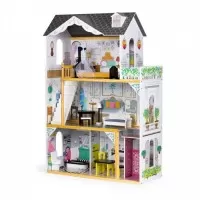 Casuta de papusi inalta din lemn cu mobilier si lift Ecotoys