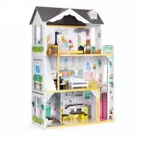 Casuta de papusi inalta din lemn cu mobilier si lift Ecotoys